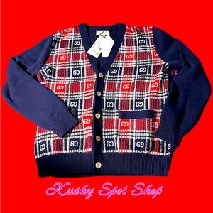 😍🔥 💚💙♥️ GUCCI PLAID LOGO WOOL KNIT CARDIGAN 💚💙♥️🔥😍 NWT SZ L